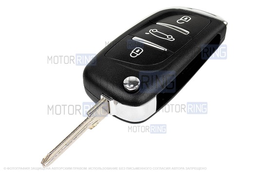 Выкидной ключ зажигания в стиле Пежо без чипа (пустой) под замок старого образца для Лада Приора, Калина, Калина 2, Гранта, Гранта FL  до 2019 г.в. и с 2023 г.в., Нива Тревел, Шевроле Нива, Датсун