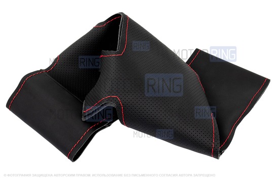 Кожаная оплетка руля Sal-Man анатомической формы с красной строчкой для Лада Калина, Шевроле Нива без подушки безопасности