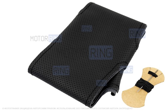 Кожаная оплетка руля Sal-Man анатомической формы с черной строчкой для Лада Калина, Шевроле Нива без подушки безопасности_1