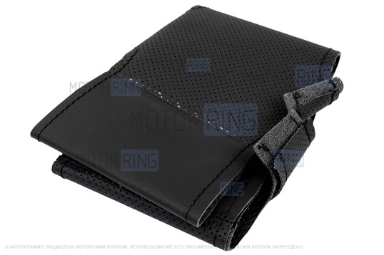 Кожаная оплетка руля Sal-Man анатомической формы с черной строчкой для Лада Калина, Шевроле Нива без подушки безопасности