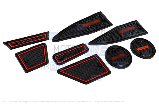 Комплект силиконовых черно-красных ковриков панели приборов и консоли для Лада Калина 2