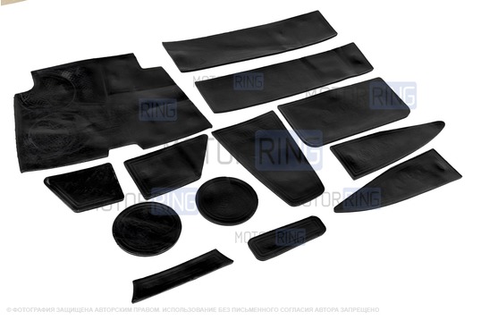 Комплект силиконовых черно-синих ковриков панели приборов и консоли для Лада Калина 2