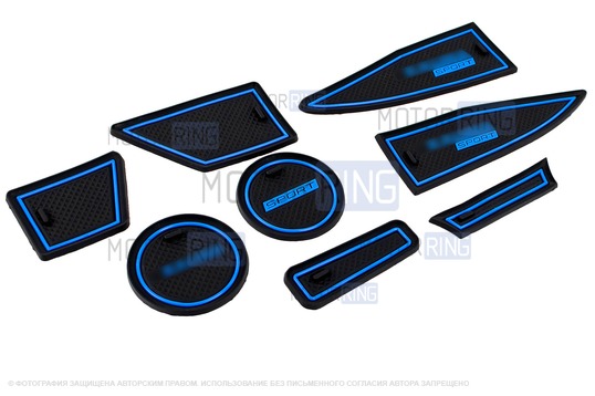 Комплект силиконовых черно-синих ковриков панели приборов и консоли для Лада Калина 2
