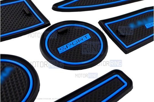 Комплект силиконовых черно-синих ковриков панели приборов и консоли для Лада Калина 2