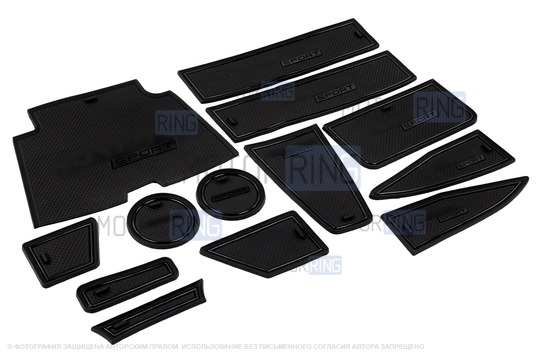 Комплект силиконовых черных ковриков панели приборов и консоли для Лада Калина 2_1