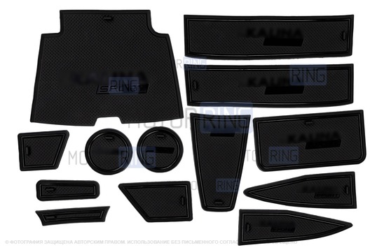 Комплект силиконовых черных ковриков панели приборов и консоли для Лада Калина 2