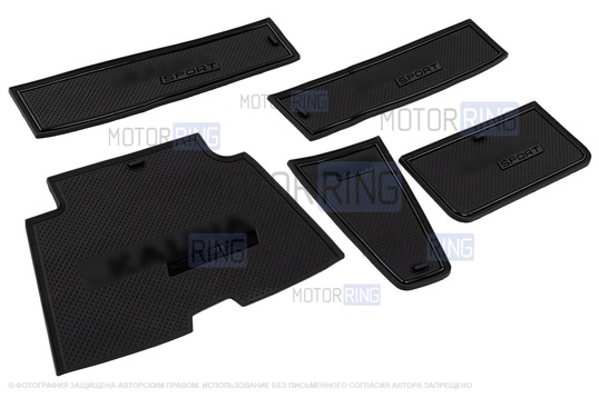 Комплект силиконовых черных ковриков панели приборов и консоли для Лада Калина 2