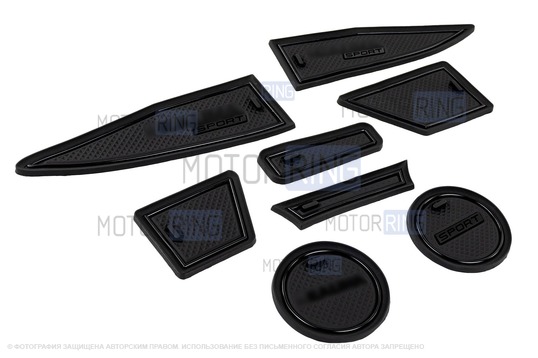 Комплект силиконовых черных ковриков панели приборов и консоли для Лада Калина 2