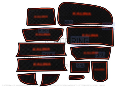 Комплект силиконовых черно-красных ковриков панели приборов и консоли для Лада Калина