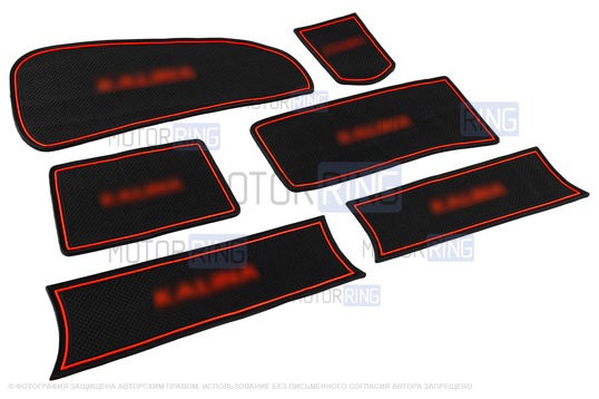 Комплект силиконовых черно-красных ковриков панели приборов и консоли для Лада Калина