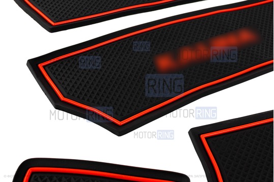 Комплект силиконовых черно-красных ковриков панели приборов и консоли для Лада Калина