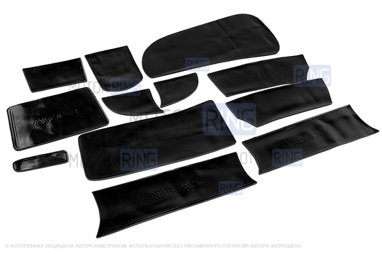 Комплект силиконовых черно-синих ковриков панели приборов и консоли для Лада Калина