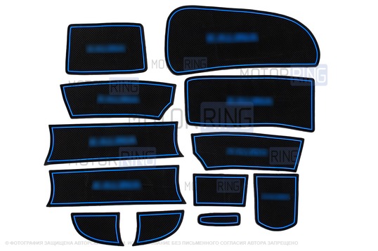 Комплект силиконовых черно-синих ковриков панели приборов и консоли для Лада Калина