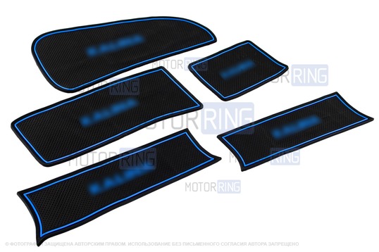 Комплект силиконовых черно-синих ковриков панели приборов и консоли для Лада Калина