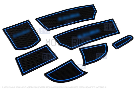 Комплект силиконовых черно-синих ковриков панели приборов и консоли для Лада Калина