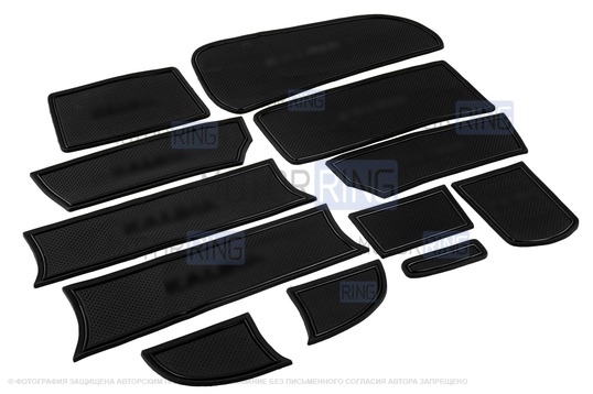 Комплект силиконовых черных ковриков панели приборов и консоли для Лада Калина_1