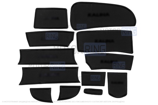 Комплект силиконовых черных ковриков панели приборов и консоли для Лада Калина