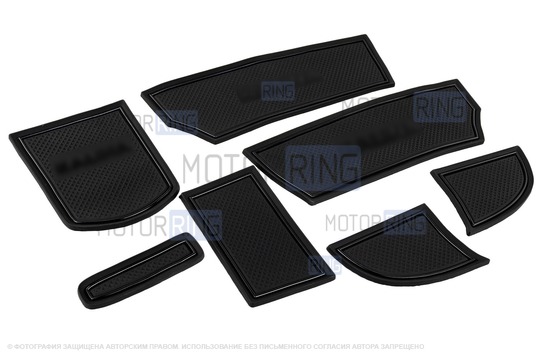 Комплект силиконовых черных ковриков панели приборов и консоли для Лада Калина