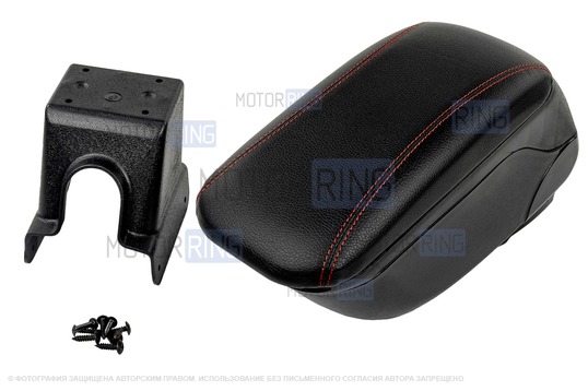 Подлокотник-бокс в экокоже с красной строчкой для Лада Ларгус, Renault Logan, Sandero, Nissan Almera_1