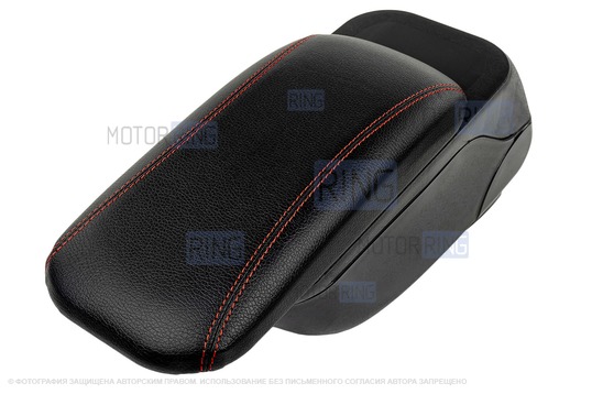 Подлокотник-бокс в экокоже с красной строчкой для Лада Ларгус, Renault Logan, Sandero, Nissan Almera