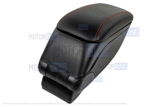 Подлокотник-бокс в экокоже с красной строчкой для Лада Ларгус, Renault Logan, Sandero, Nissan Almera