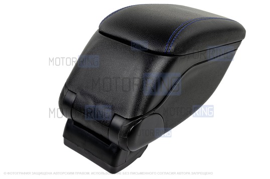 Подлокотник-бокс Sal-Man в экокоже с синей строчкой для Лада Ларгус, Renault Logan, Sandero, Nissan Almera