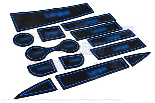 Комплект силиконовых черно-синих ковриков панели приборов и консоли для Лада Ларгус_1