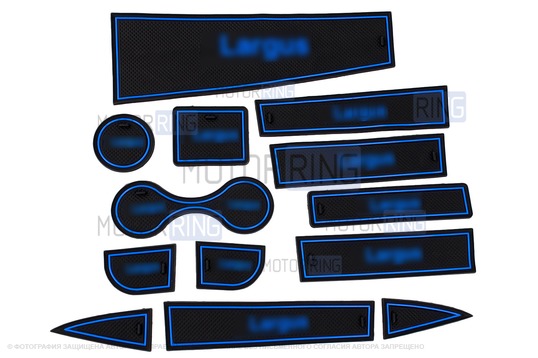 Комплект силиконовых черно-синих ковриков панели приборов и консоли для Лада Ларгус