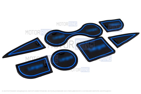 Комплект силиконовых черно-синих ковриков панели приборов и консоли для Лада Ларгус