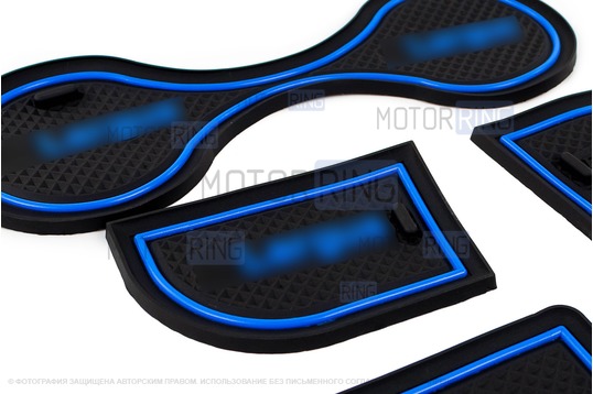 Комплект силиконовых черно-синих ковриков панели приборов и консоли для Лада Ларгус