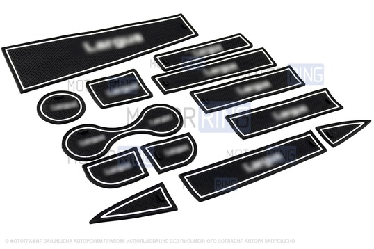 Комплект силиконовых черно-белых ковриков панели приборов и консоли для Лада Ларгус_1