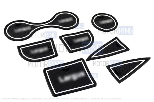 Комплект силиконовых черно-белых ковриков панели приборов и консоли для Лада Ларгус