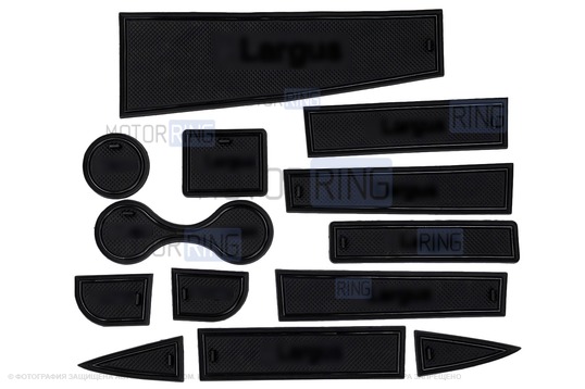 Комплект силиконовых черных ковриков панели приборов и консоли для Лада Ларгус