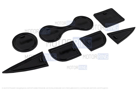 Комплект силиконовых черных ковриков панели приборов и консоли для Лада Ларгус