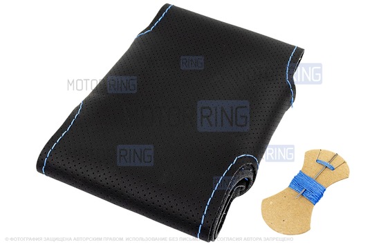 Кожаная оплетка руля Sal-Man анатомической формы с синей строчкой для Лада 4х4 (Нива) Урбан_1