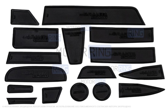 Комплект черных силиконовых ковриков панели приборов и консоли Sport для Лада Гранта первого поколения (СО)