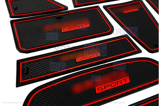 Комплект черно-красных силиконовых ковриков панели приборов и консоли Sport для Лада Гранта первого поколения (СО)