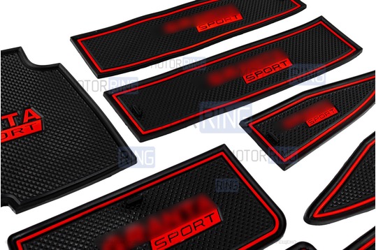 Комплект черно-красных силиконовых ковриков панели приборов и консоли нового образца для Лада Гранта FL