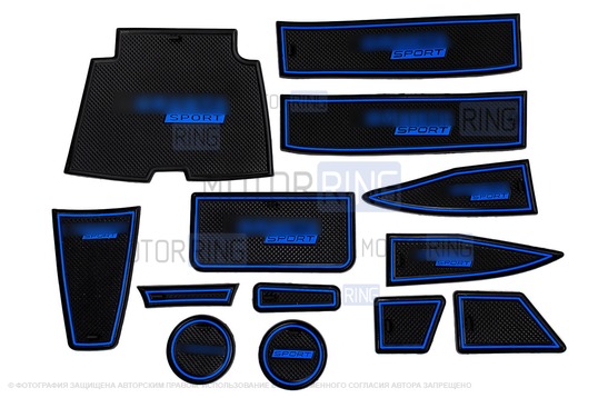 Комплект черно-синих силиконовых ковриков панели приборов и консоли нового образца для Лада Гранта FL