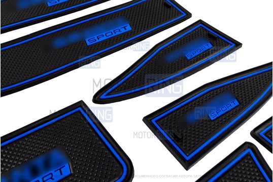 Комплект черно-синих силиконовых ковриков панели приборов и консоли нового образца для Лада Гранта FL