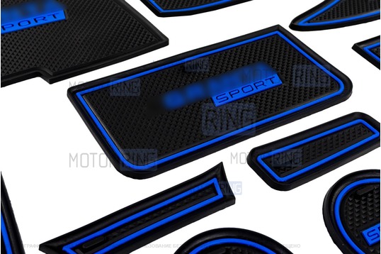 Комплект черно-синих силиконовых ковриков панели приборов и консоли нового образца для Лада Гранта FL