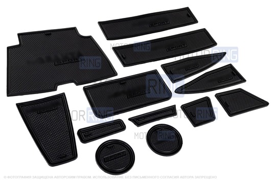 Комплект черных силиконовых ковриков панели приборов и консоли нового образца для Лада Гранта FL_1