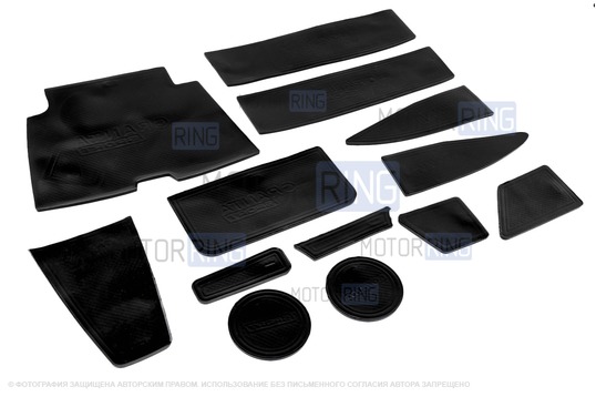 Комплект черных силиконовых ковриков панели приборов и консоли нового образца для Лада Гранта FL