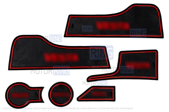 Комплект силиконовых черно-красных ковриков панели приборов и консоли для Лада Веста 2015-2022 годов