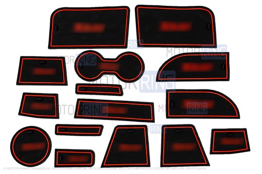 Комплект силиконовых черно-красных ковриков панели приборов и консоли для Лада Икс Рей