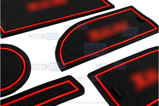Комплект силиконовых черно-красных ковриков панели приборов и консоли для Лада Икс Рей