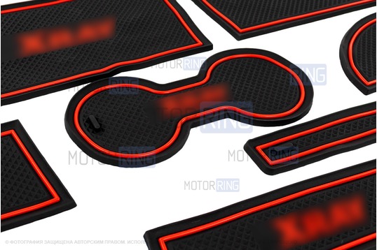 Комплект силиконовых черно-красных ковриков панели приборов и консоли для Лада Икс Рей