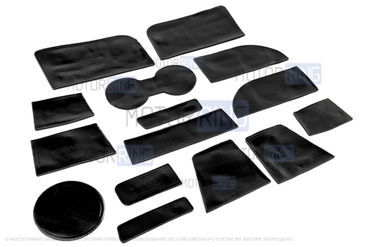 Комплект силиконовых черно-синих ковриков панели приборов и консоли для Лада Икс Рей