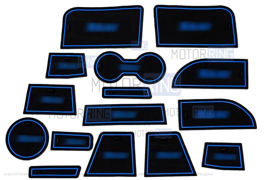 Комплект силиконовых черно-синих ковриков панели приборов и консоли для Лада Икс Рей