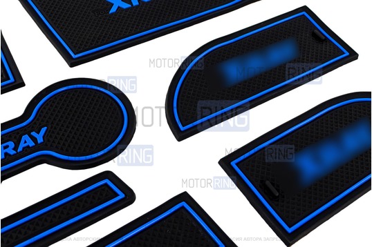 Комплект силиконовых черно-синих ковриков панели приборов и консоли для Лада Икс Рей